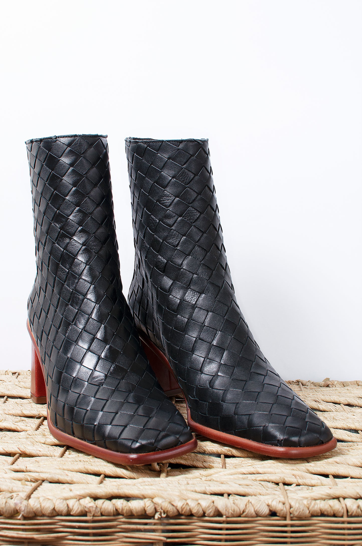 West Black Braided Leather Ankle Boot