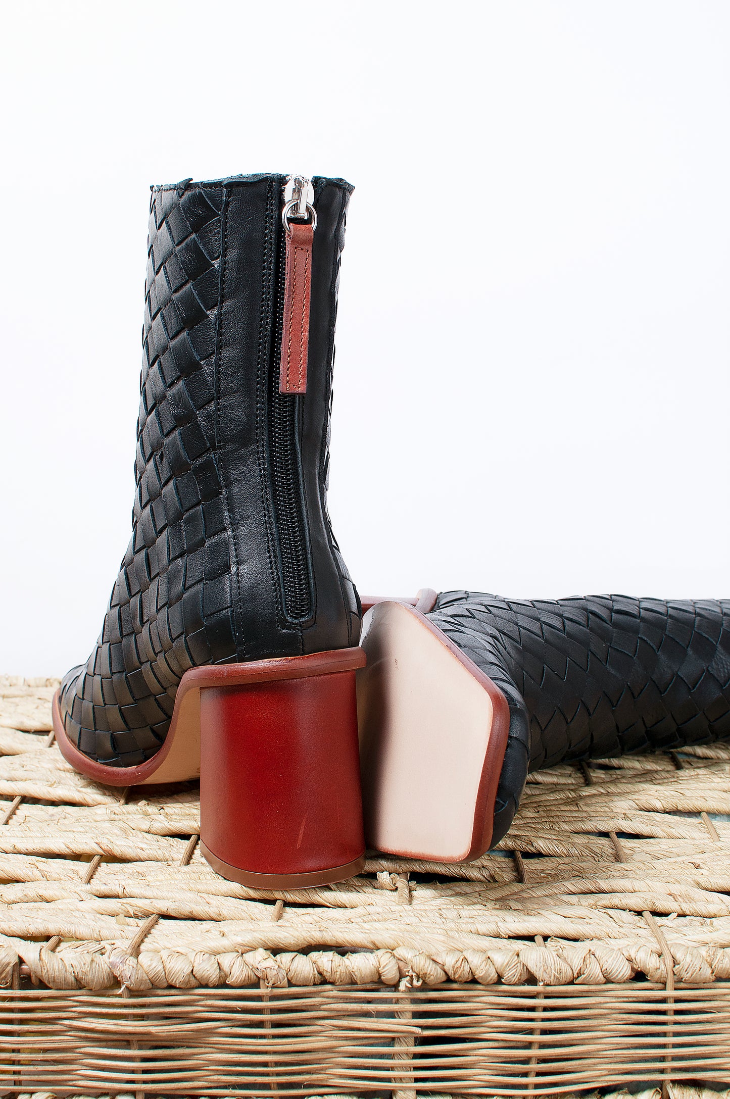 West Black Braided Leather Ankle Boot