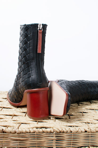West Black Braided Leather Ankle Boot