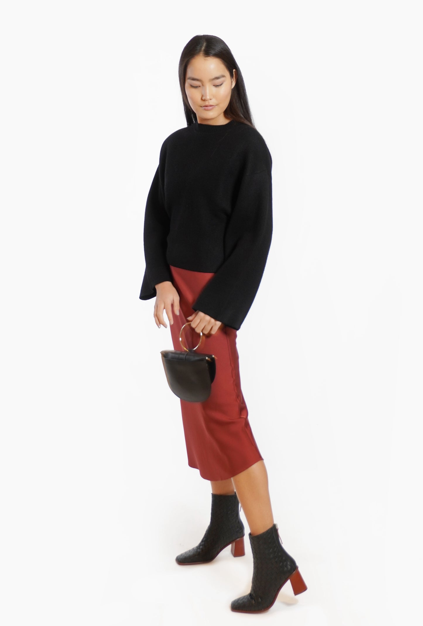 West Black Braided Leather Ankle Boot